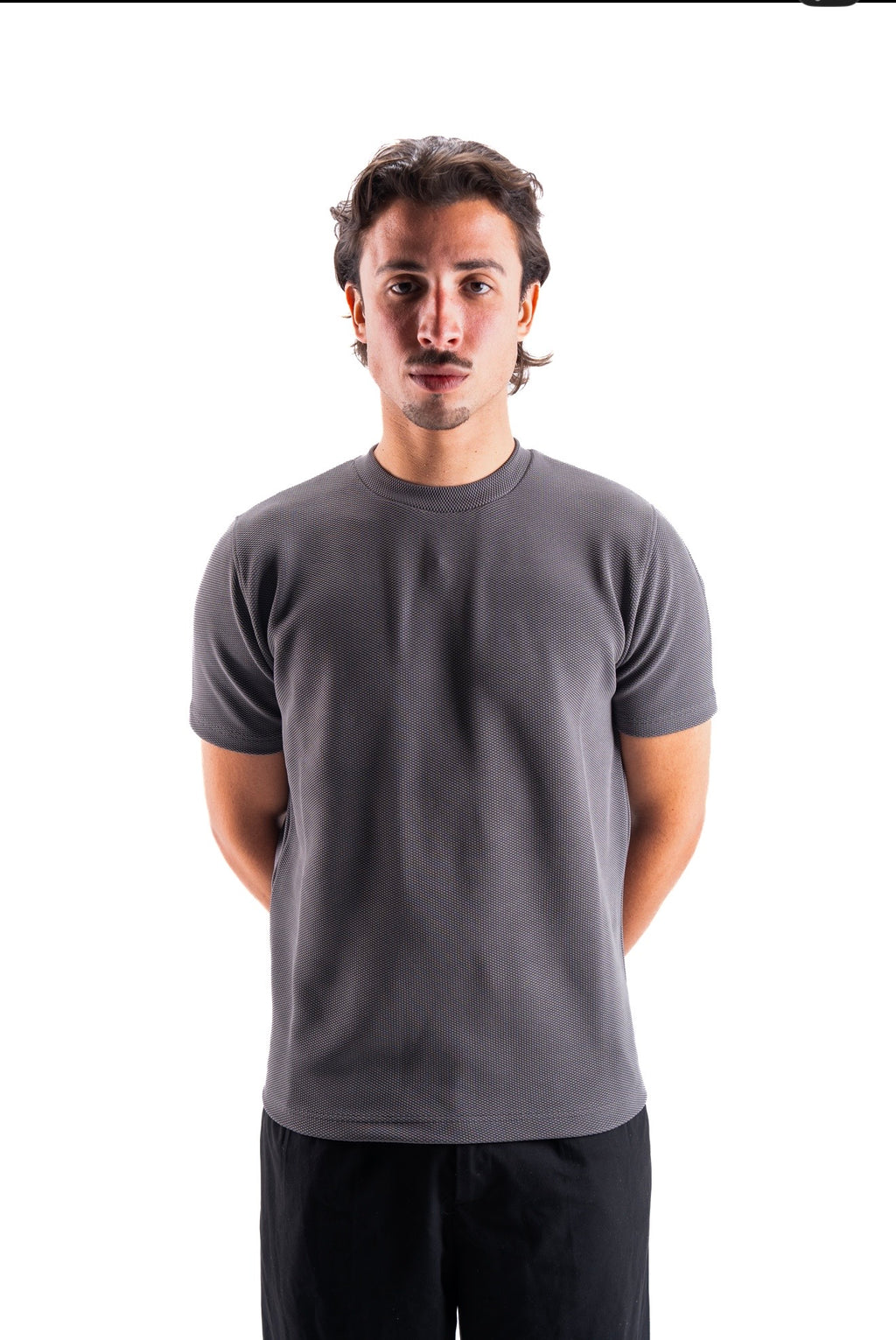 Grey Essential Textured round t.shirt