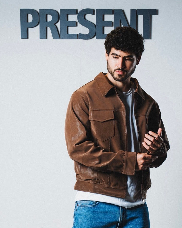 Men brown leather jacket