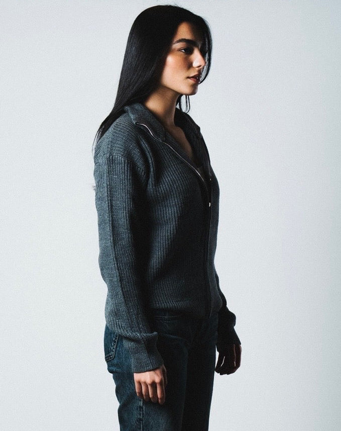 Women grey knitted jacket