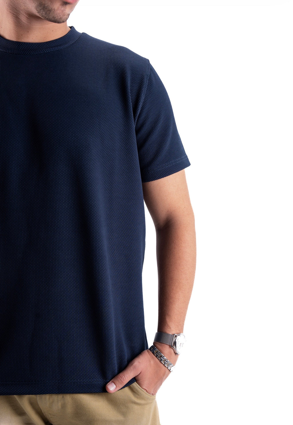 Navy Essential Textured round t.shirt