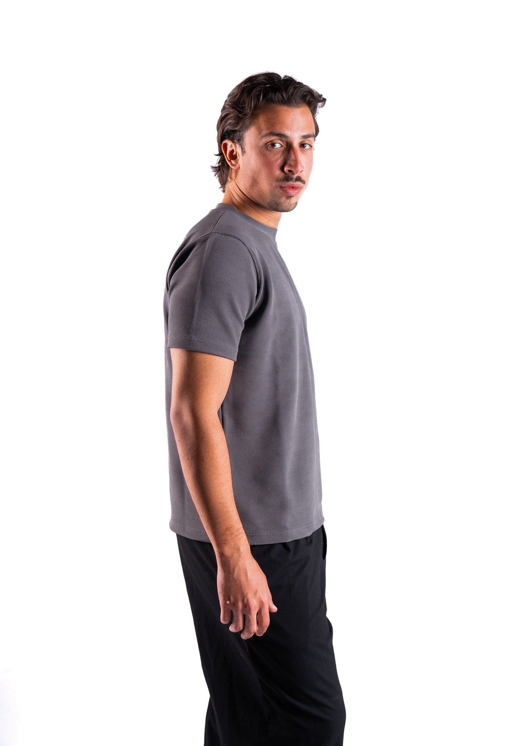 Grey Essential Textured round t.shirt