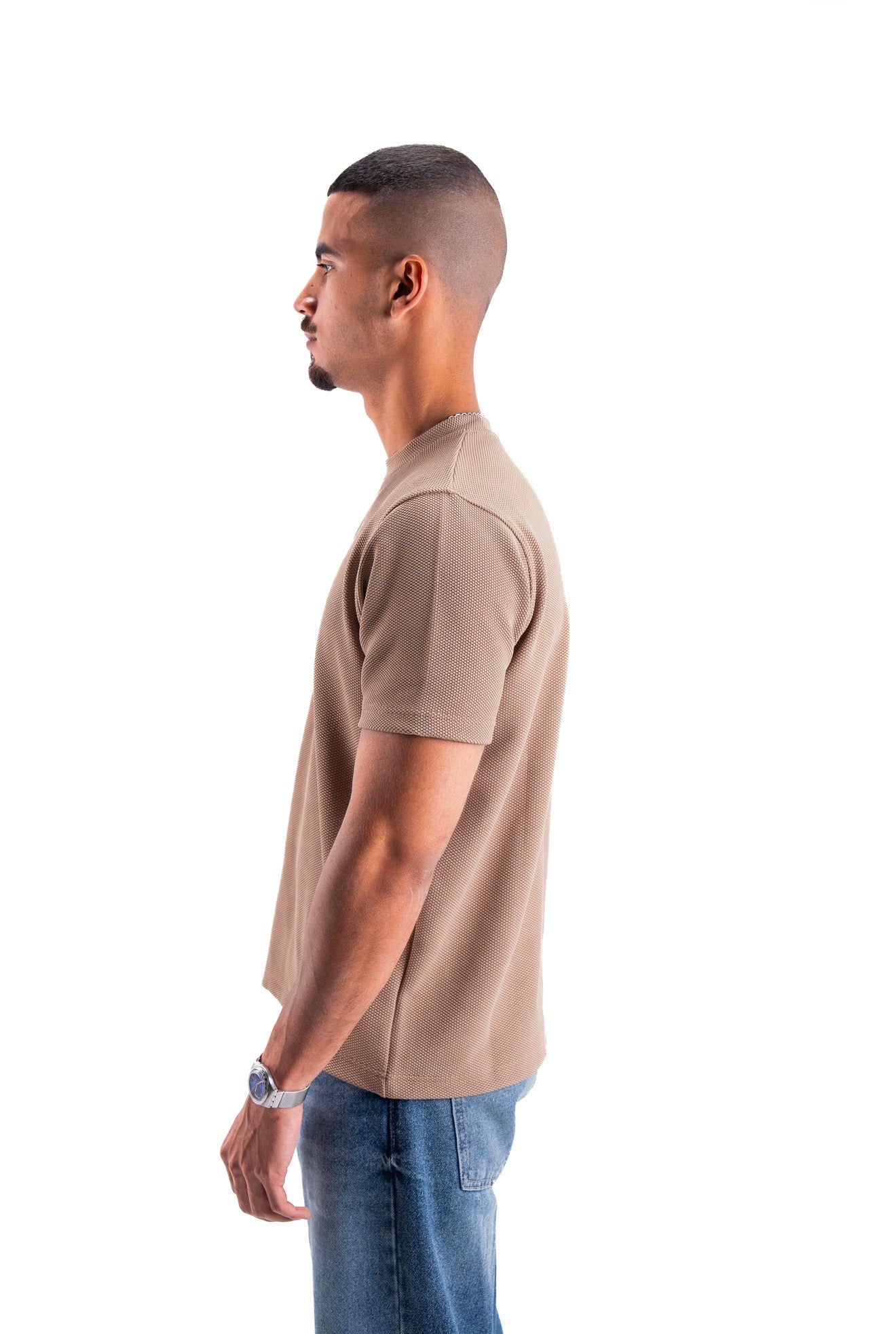 Nude beige Essential Textured round t.shirt