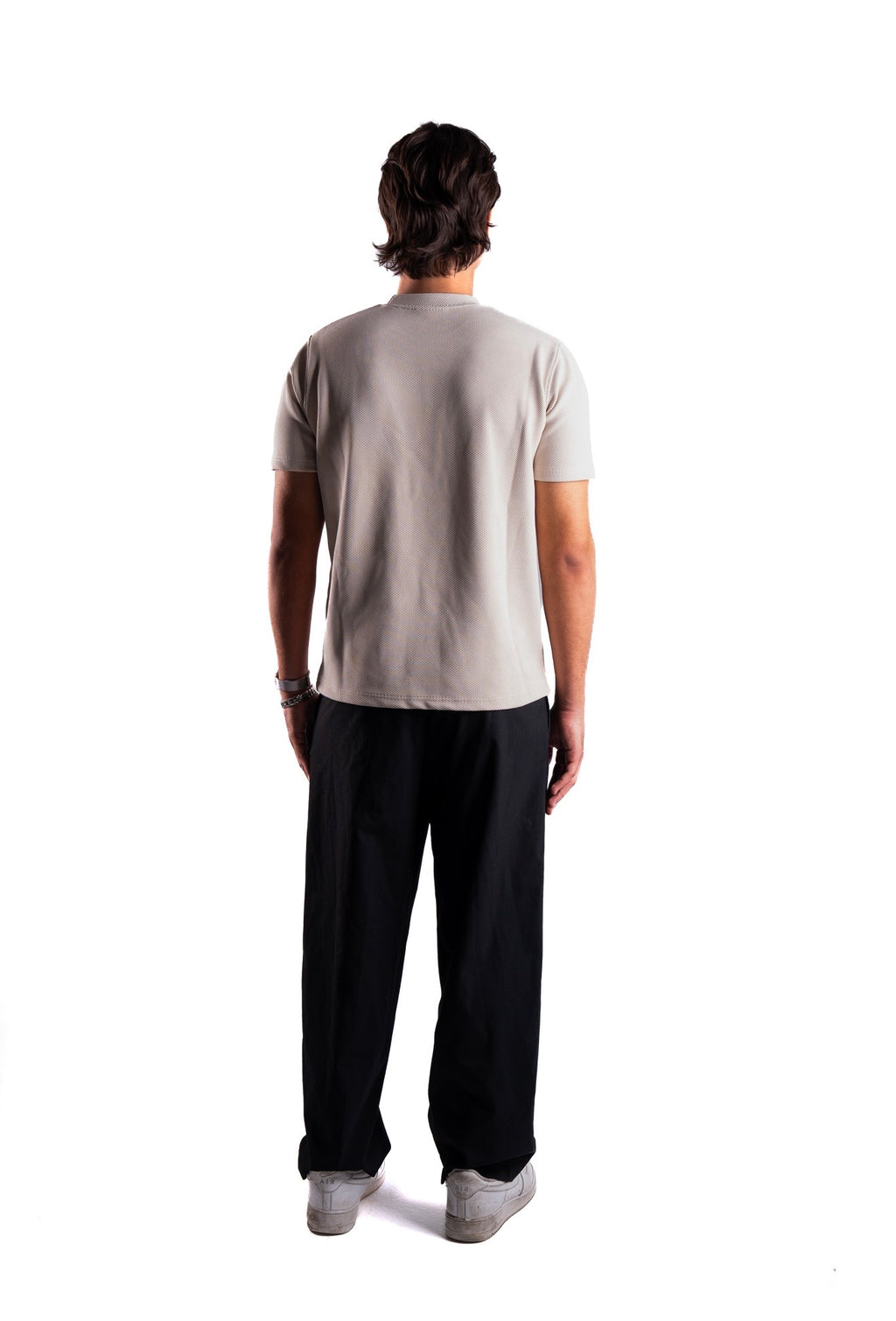 Creamy Essential Textured round t.shirt