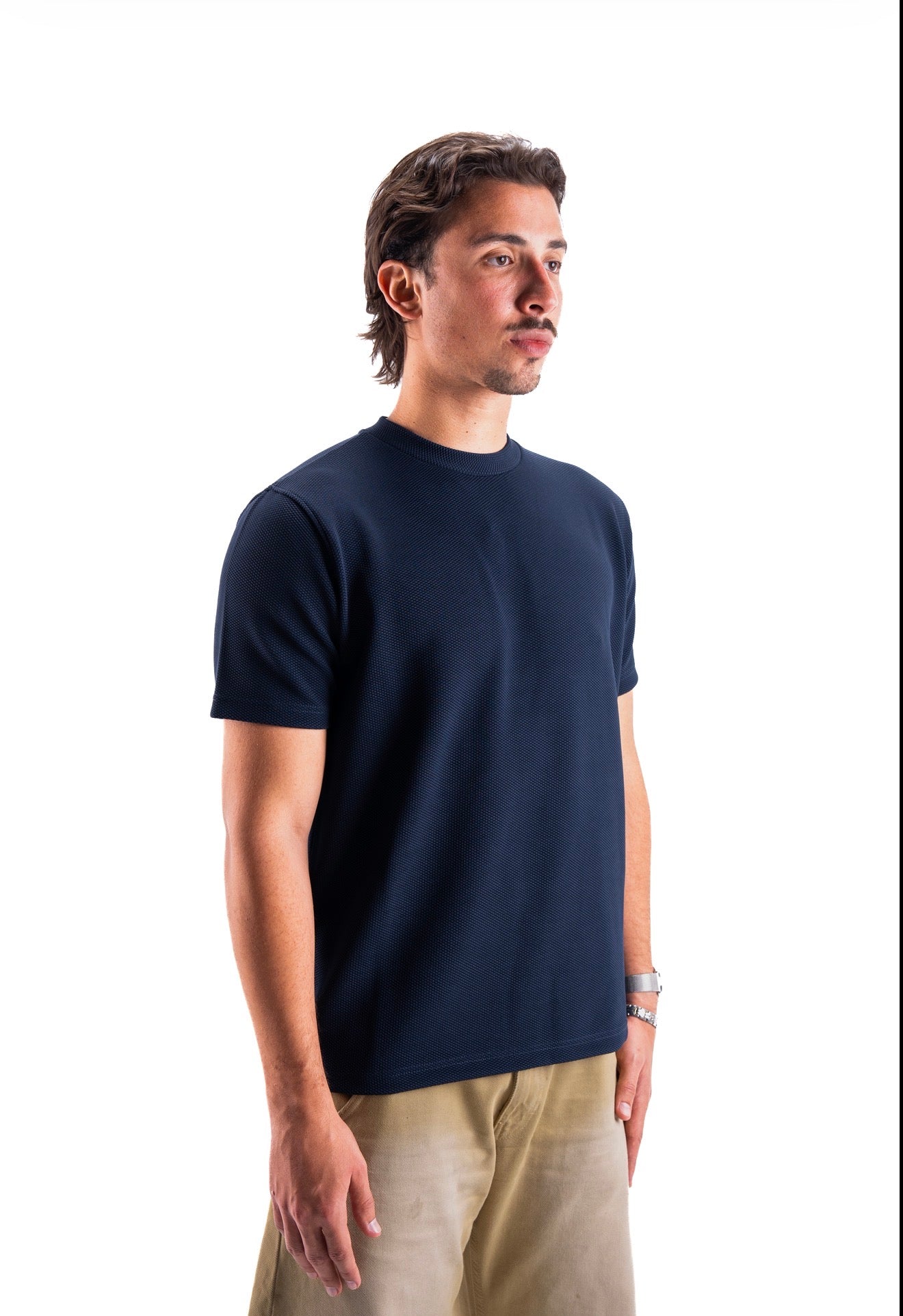 Navy Essential Textured round t.shirt