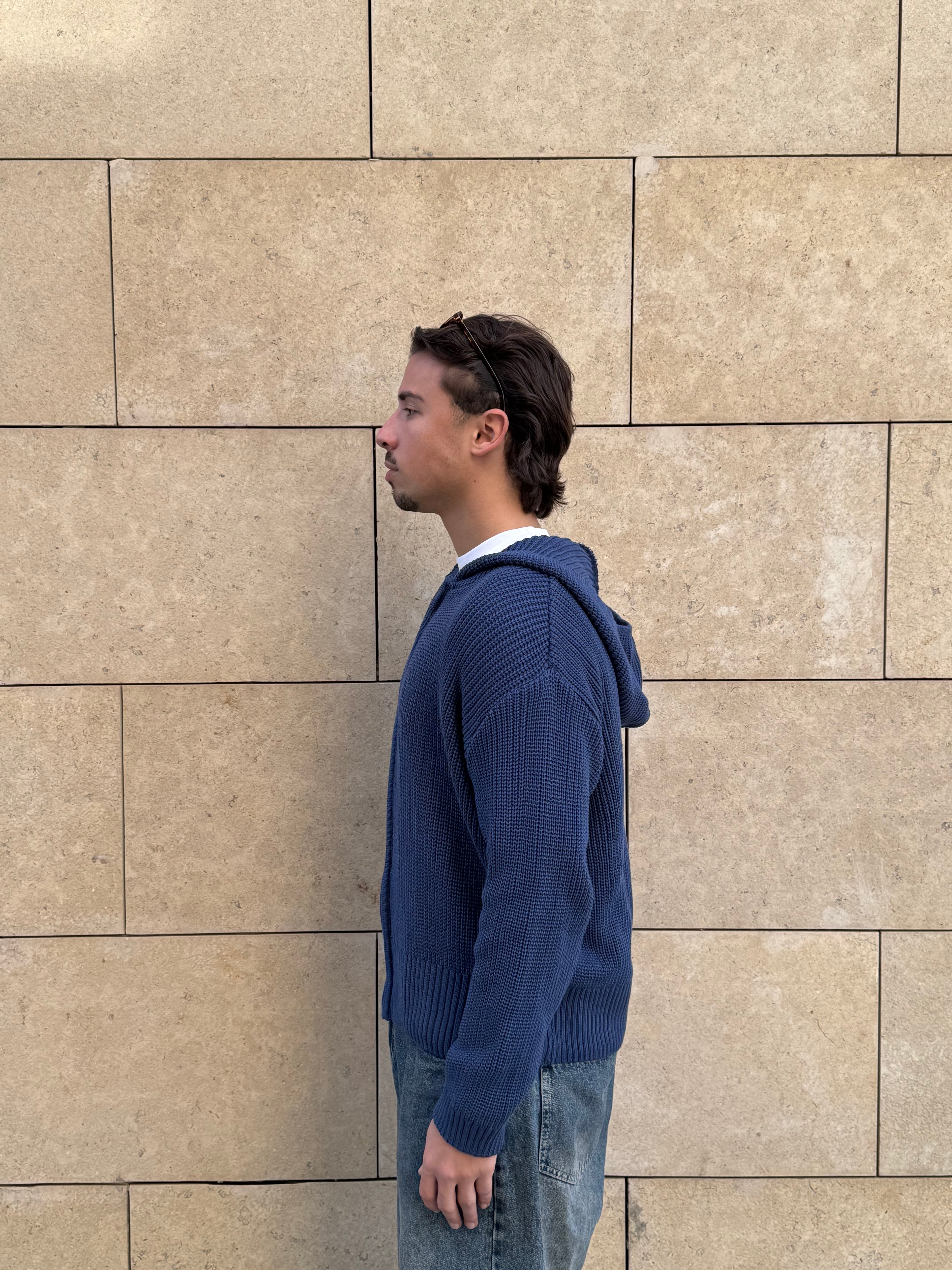 Blue zip up knitted jacket