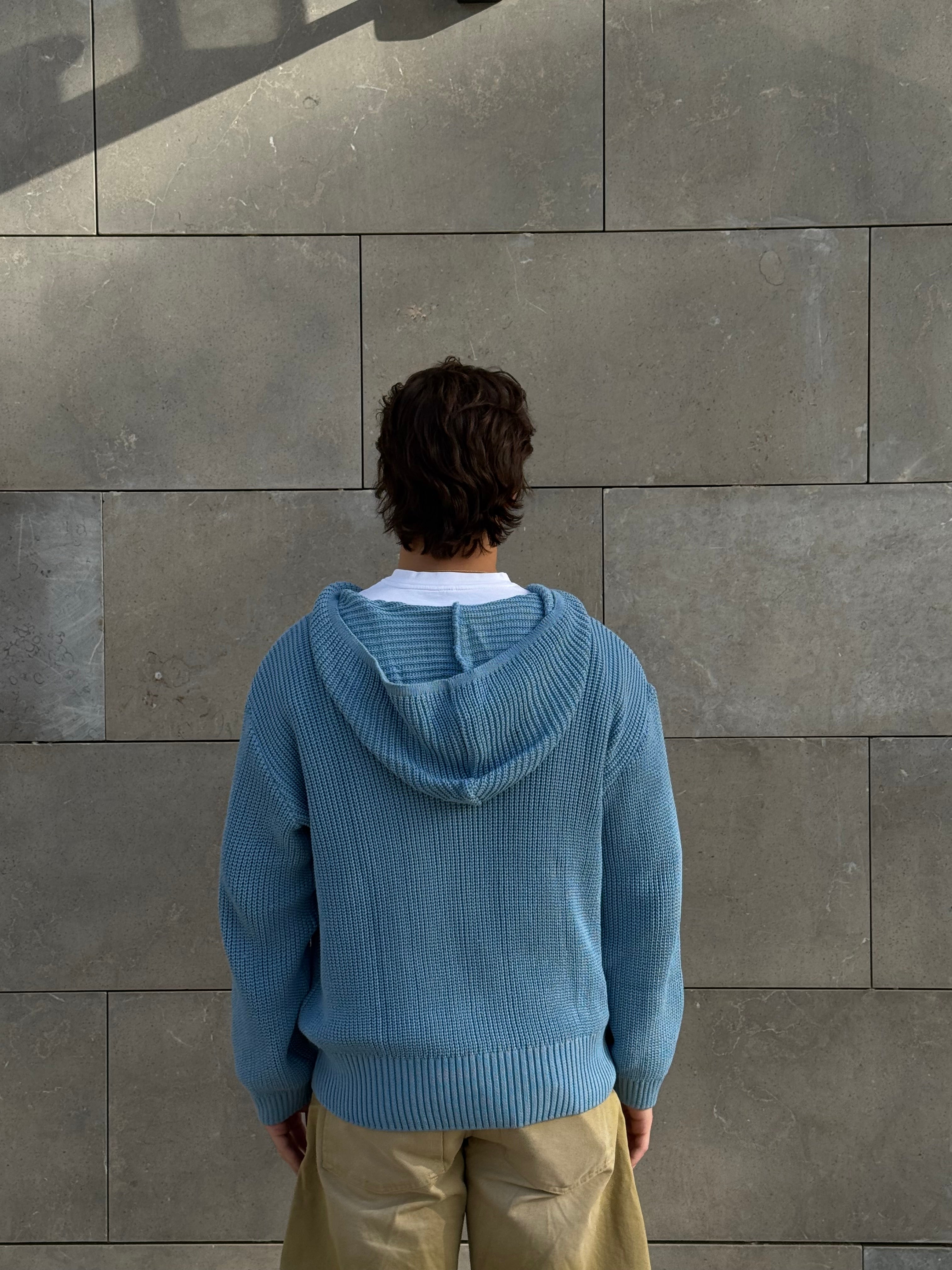 Baby blue zip up knitted jacket