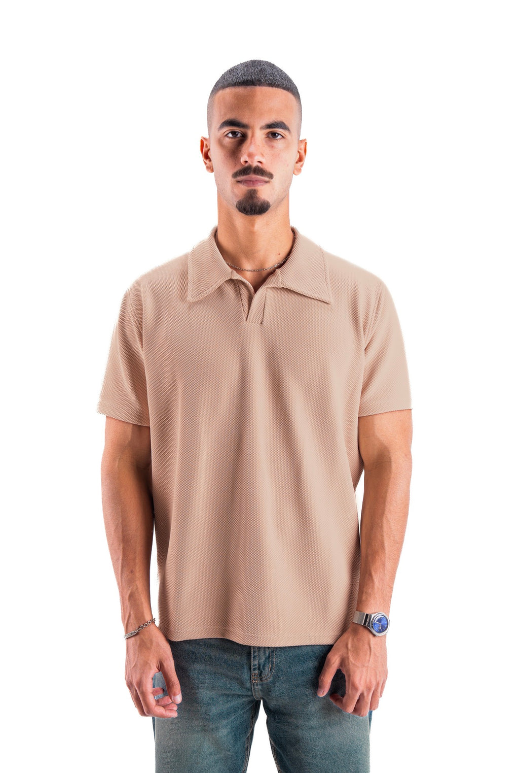 Nude Beige Essential Textured Polo