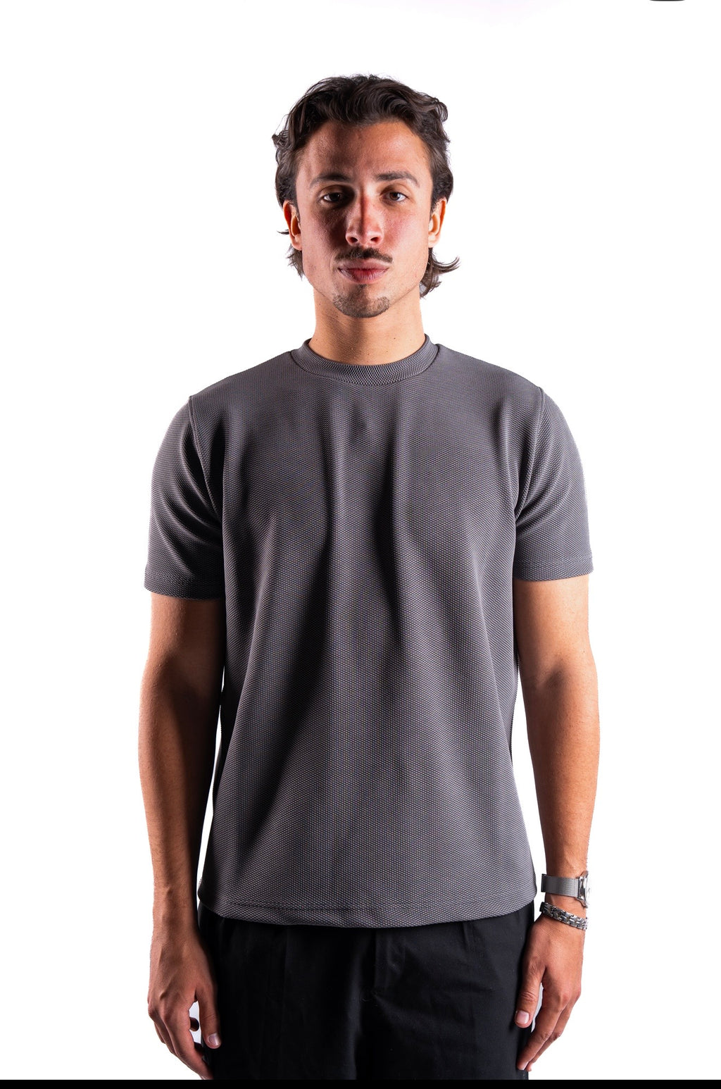 Grey Essential Textured round t.shirt