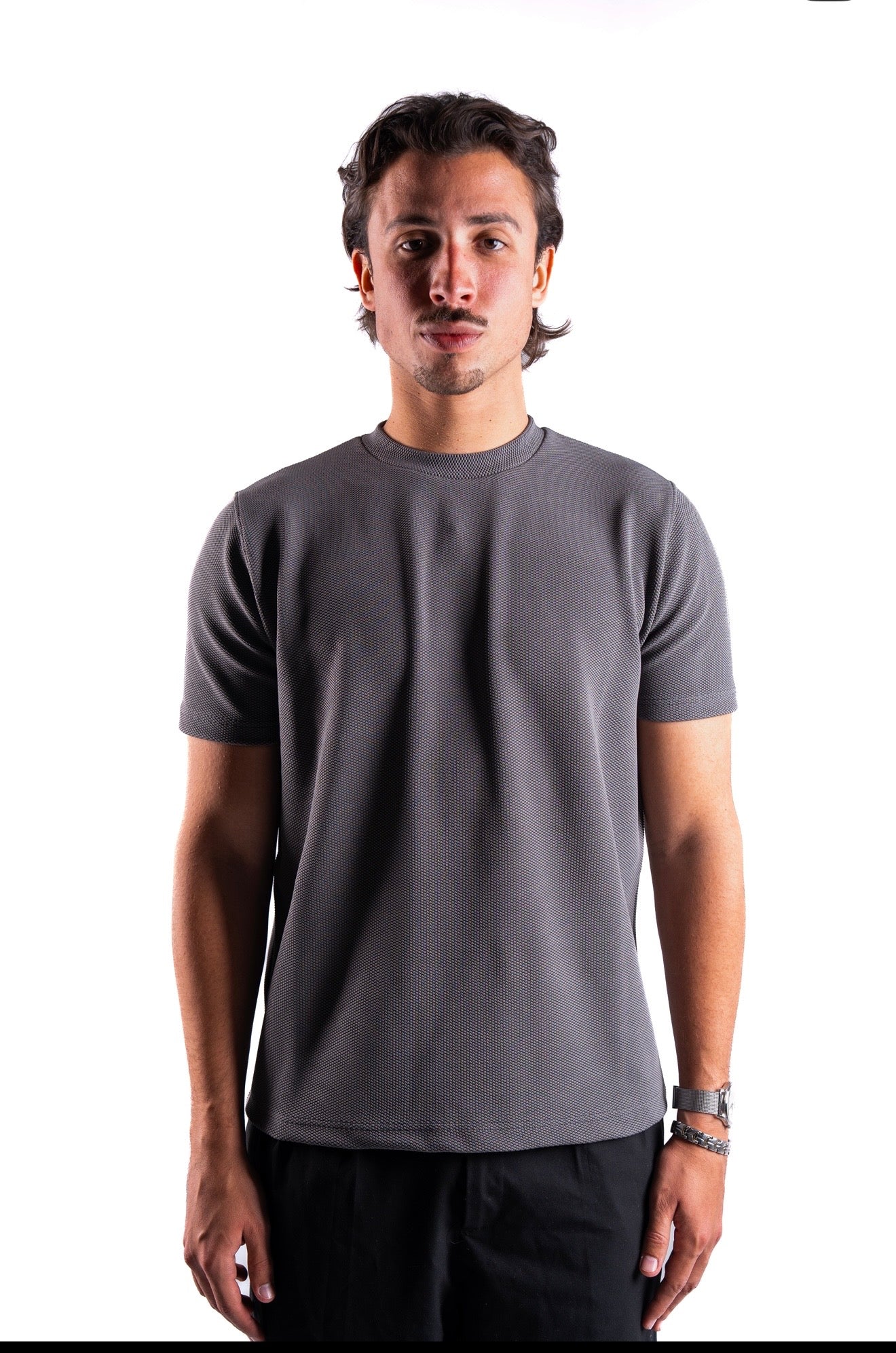 Grey Essential Textured round t.shirt