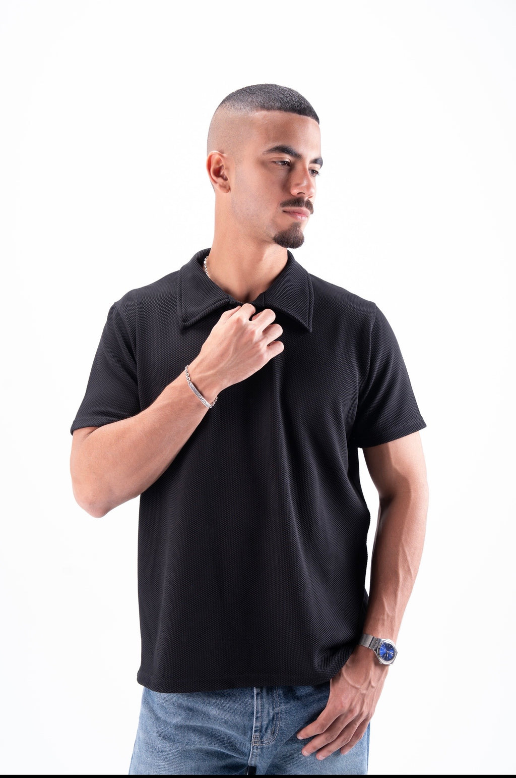 Black Essential Textured Polo