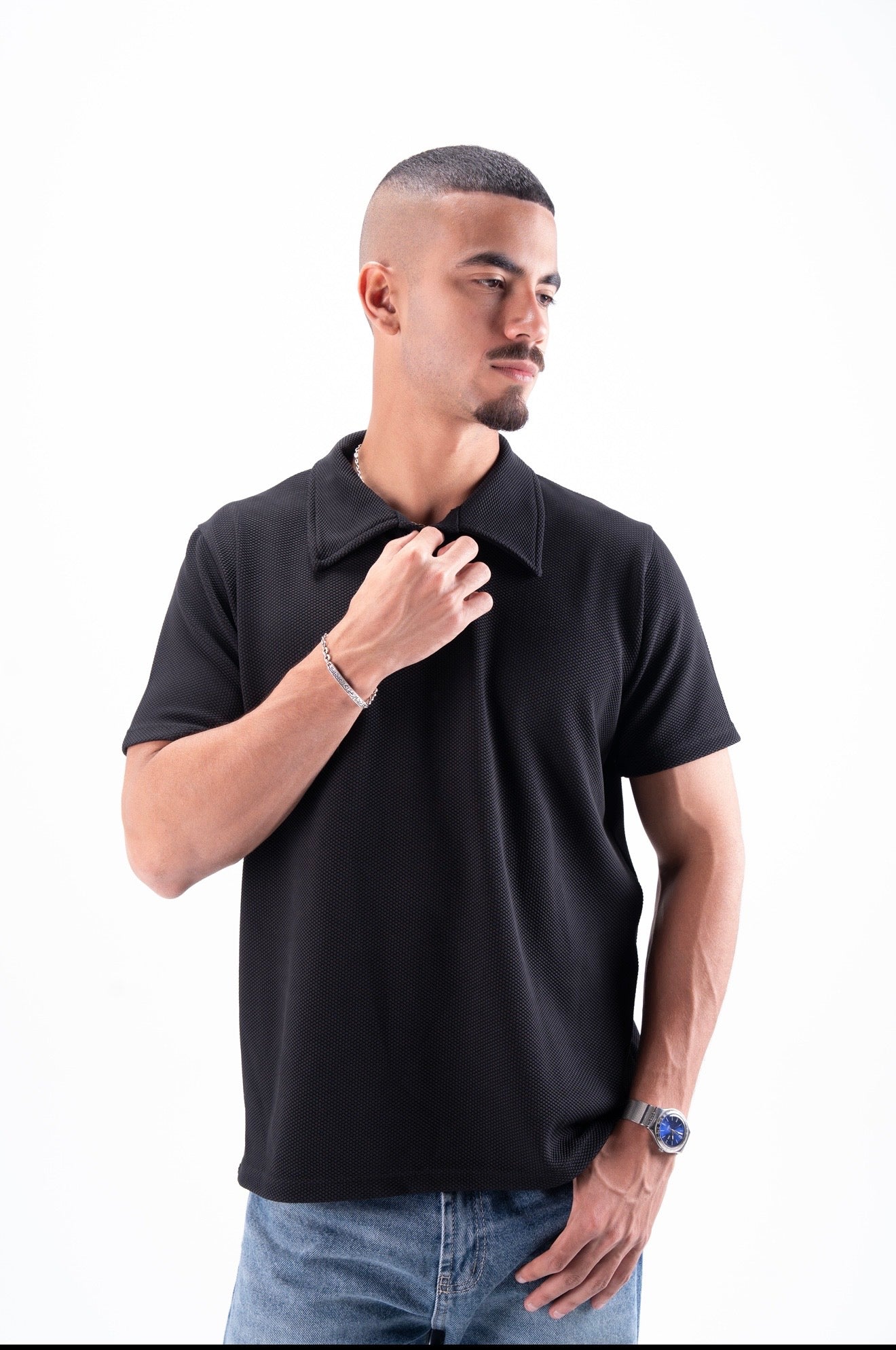 Black Essential Textured Polo