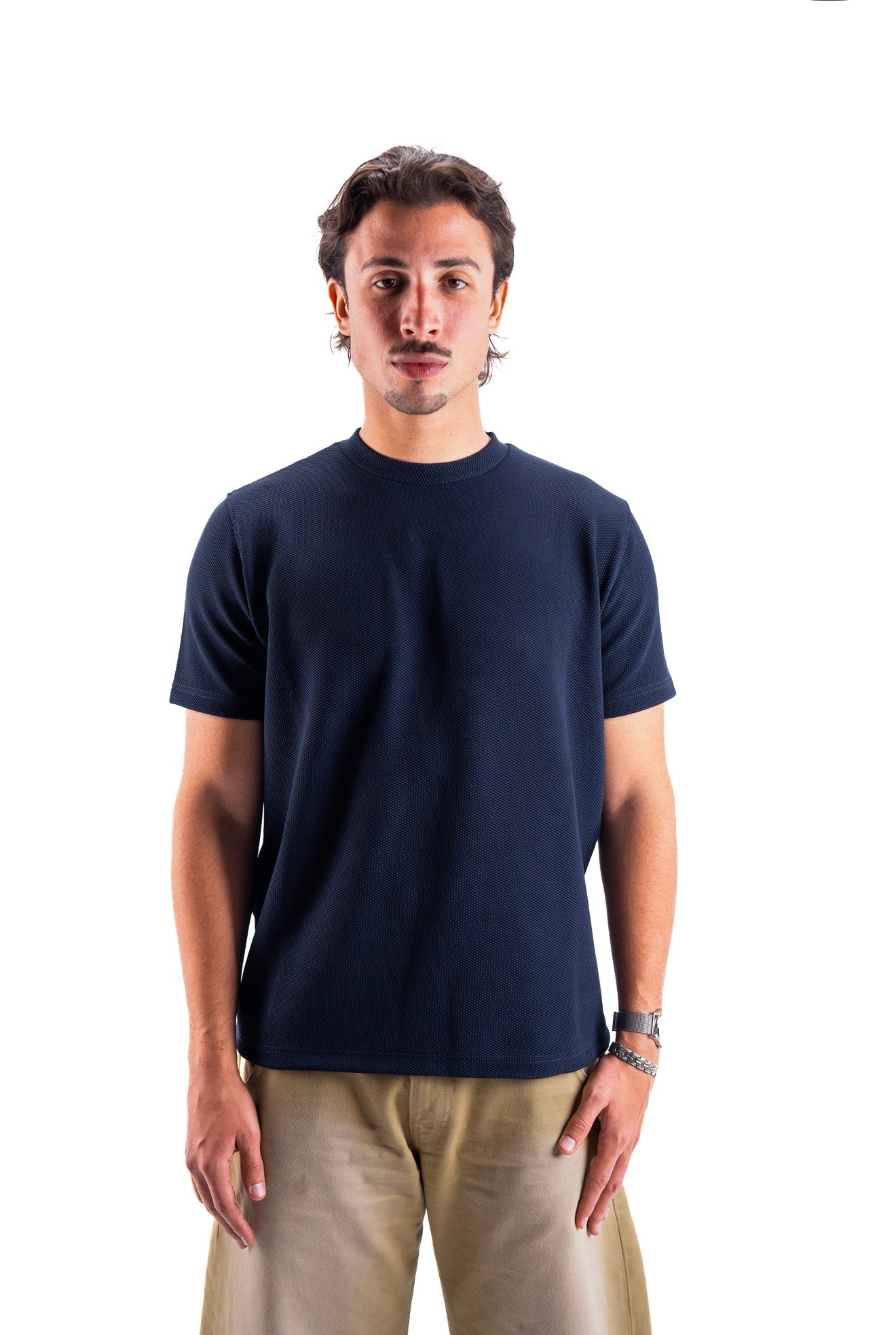 Navy Essential Textured round t.shirt