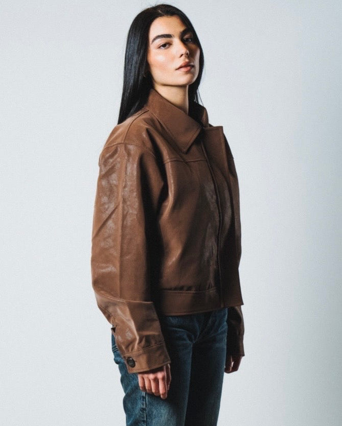Brown women leather jacket