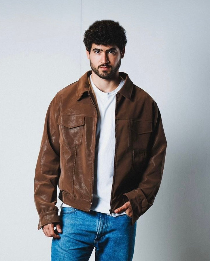 Men brown leather jacket