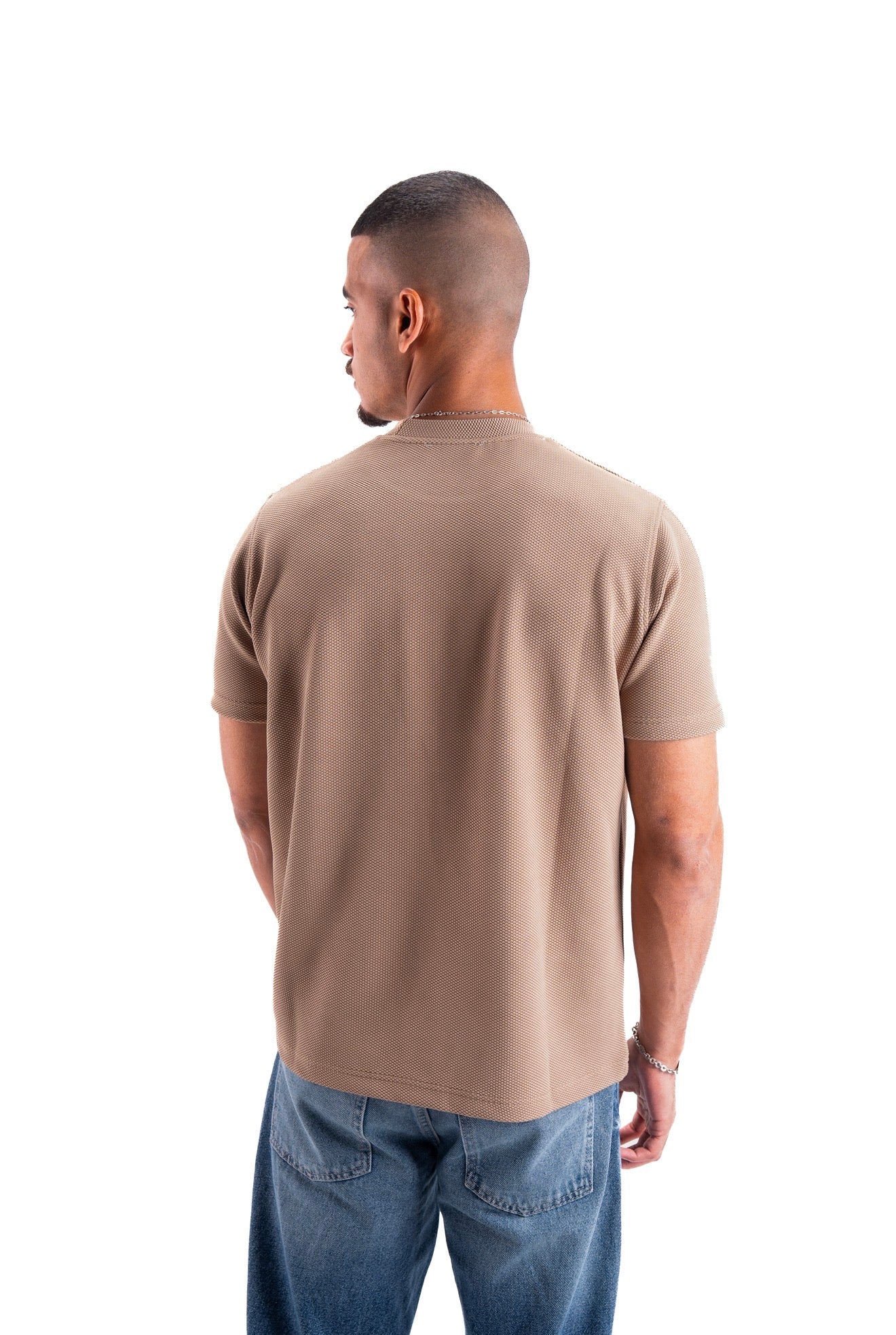 Nude beige Essential Textured round t.shirt