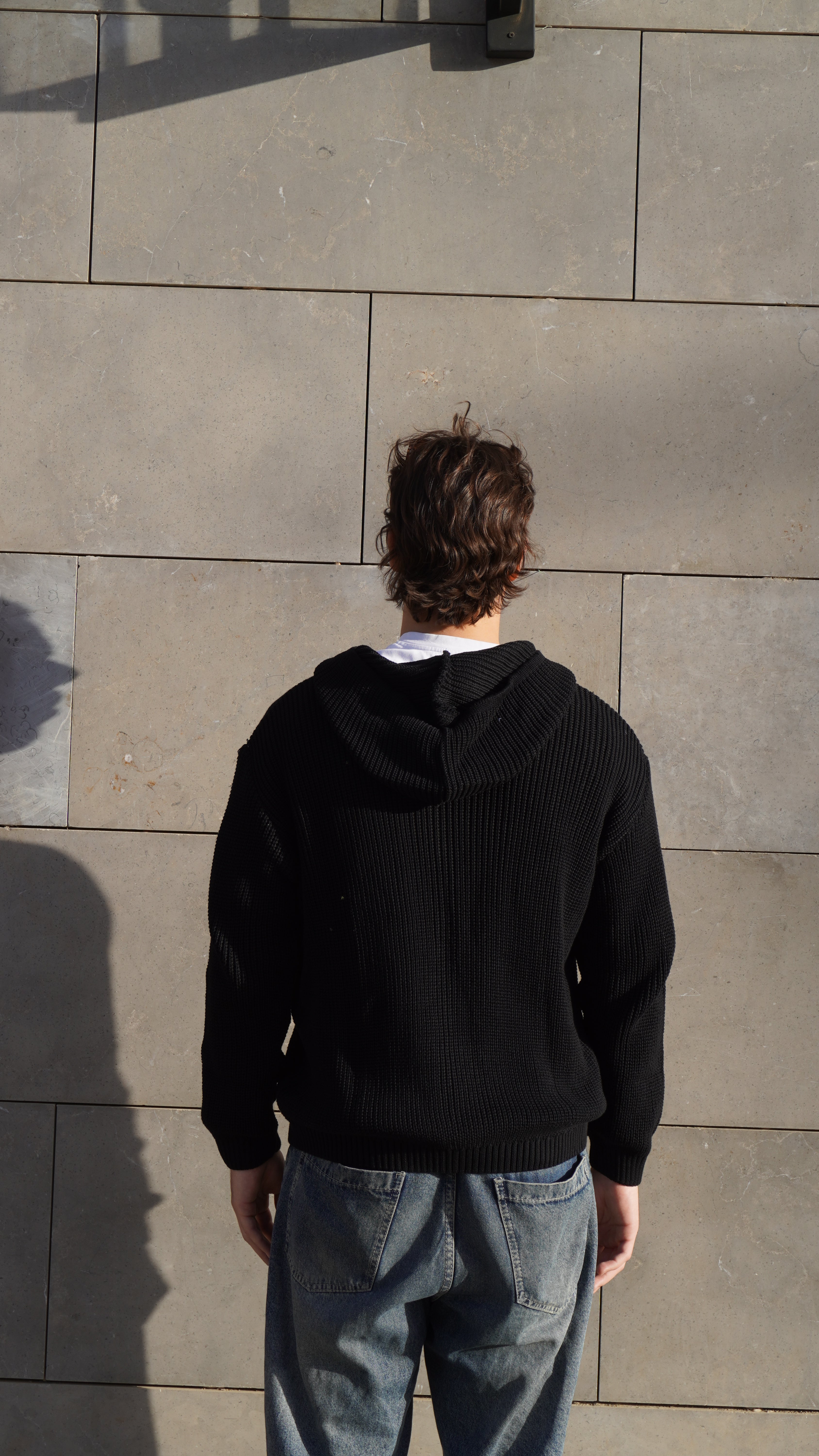 Black zip up knitted jacket