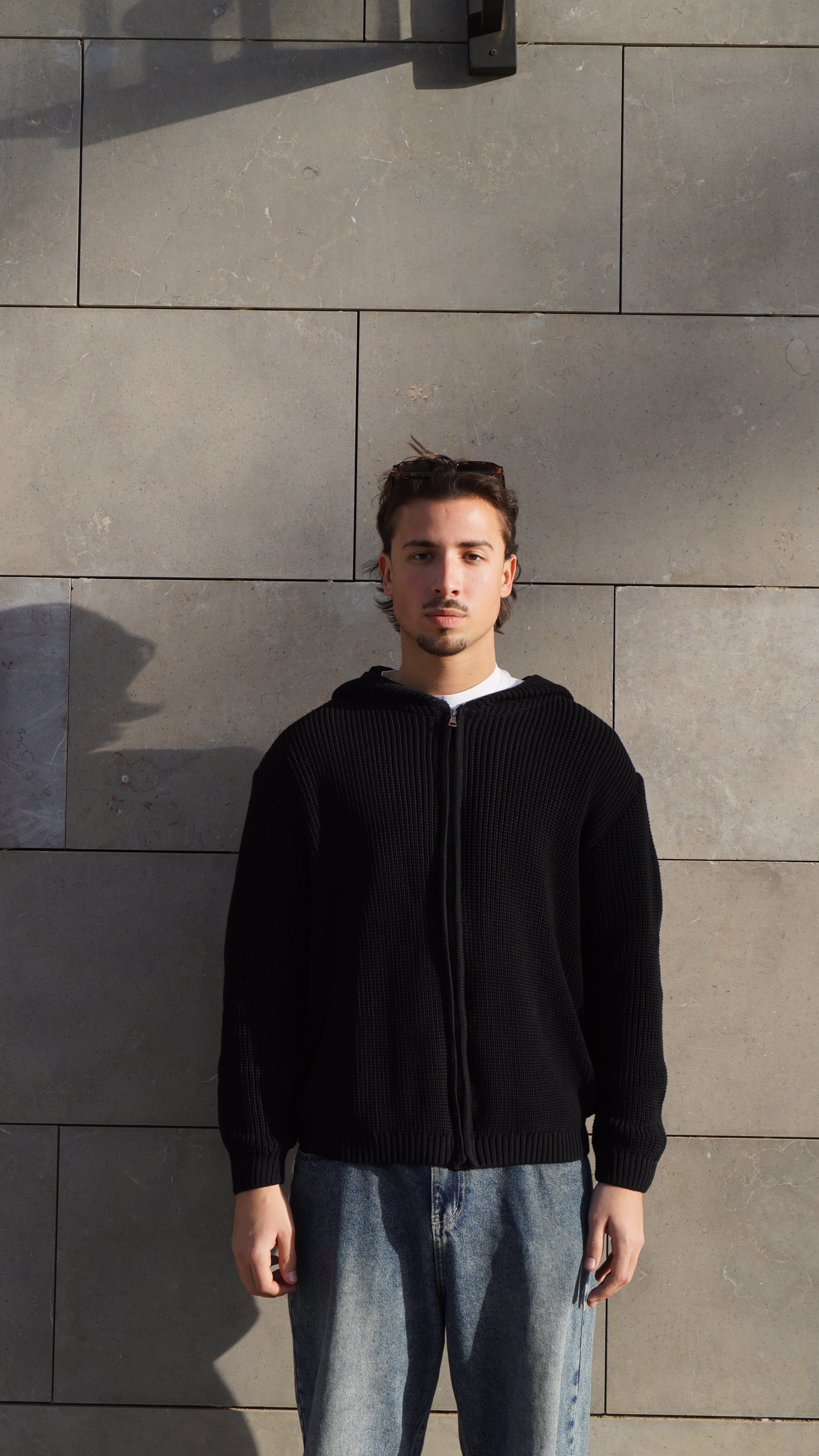 Black zip up knitted jacket