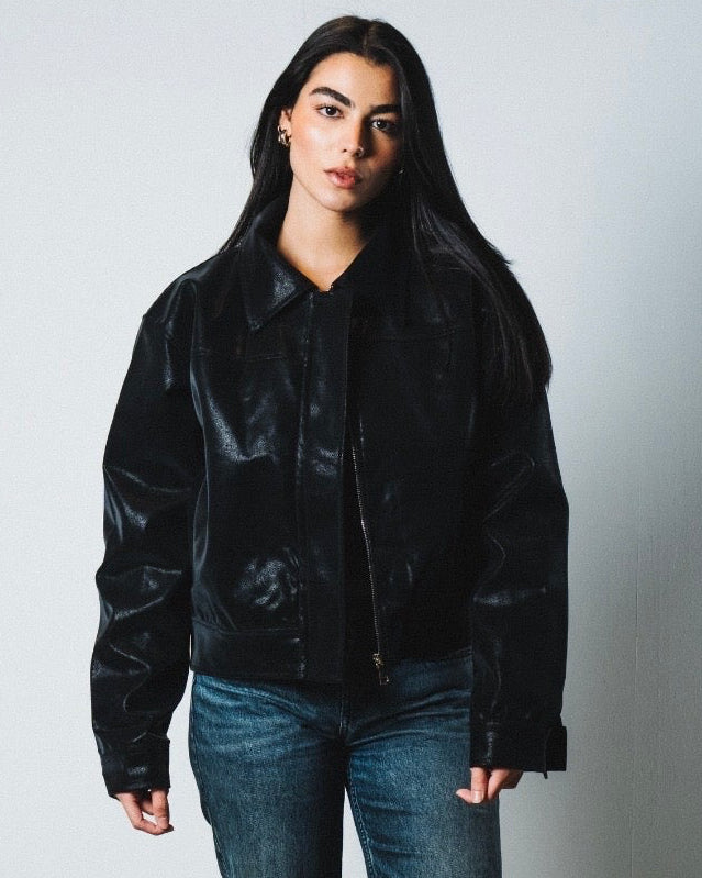 Black women leather jacket