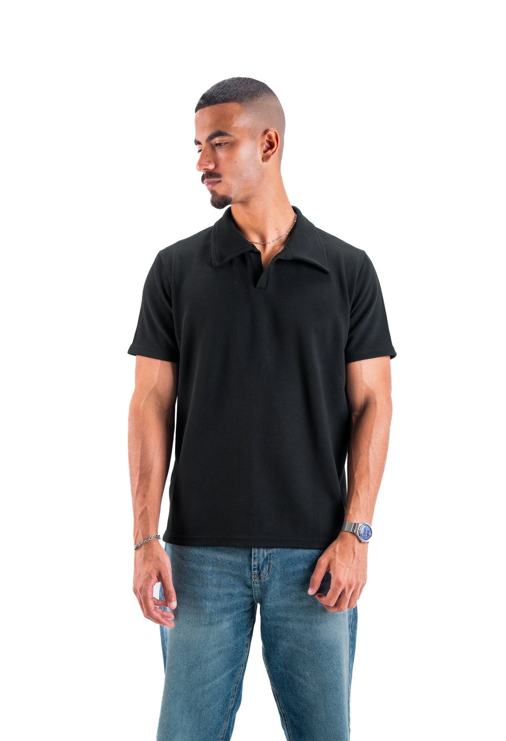 Black Essential Textured Polo