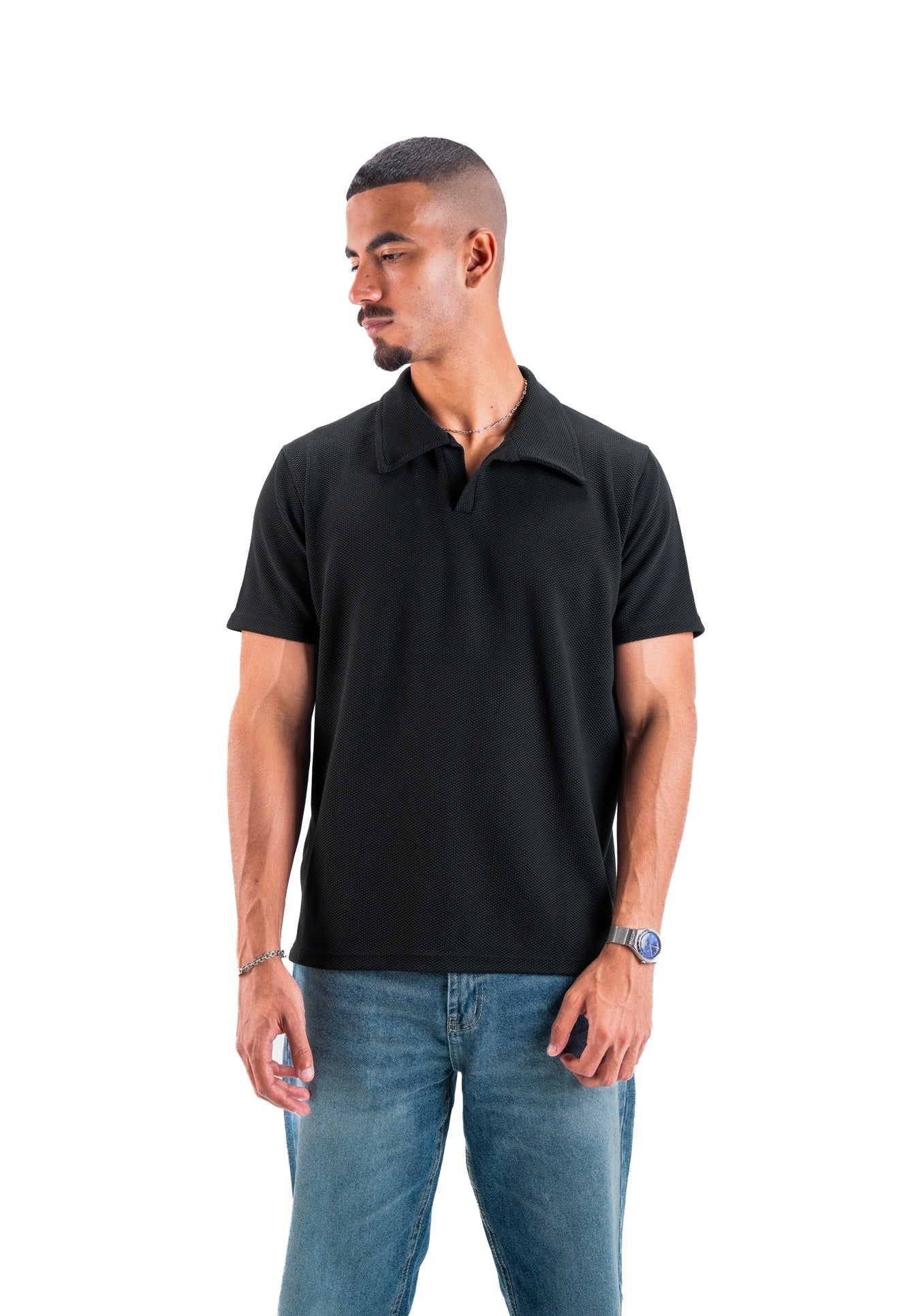 Black Essential Textured Polo