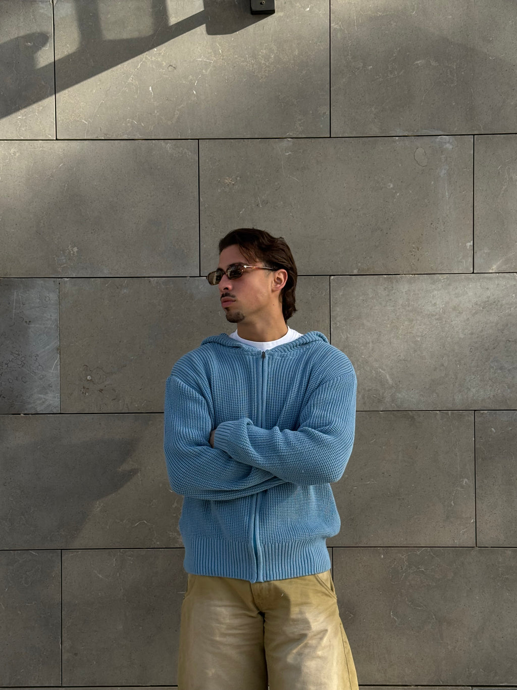 Baby blue zip up knitted jacket