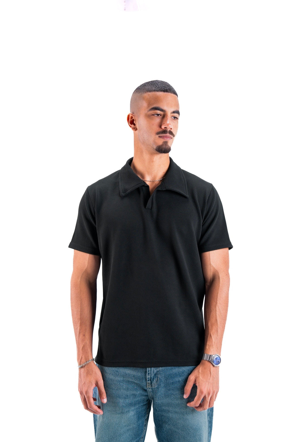 Black Essential Textured Polo