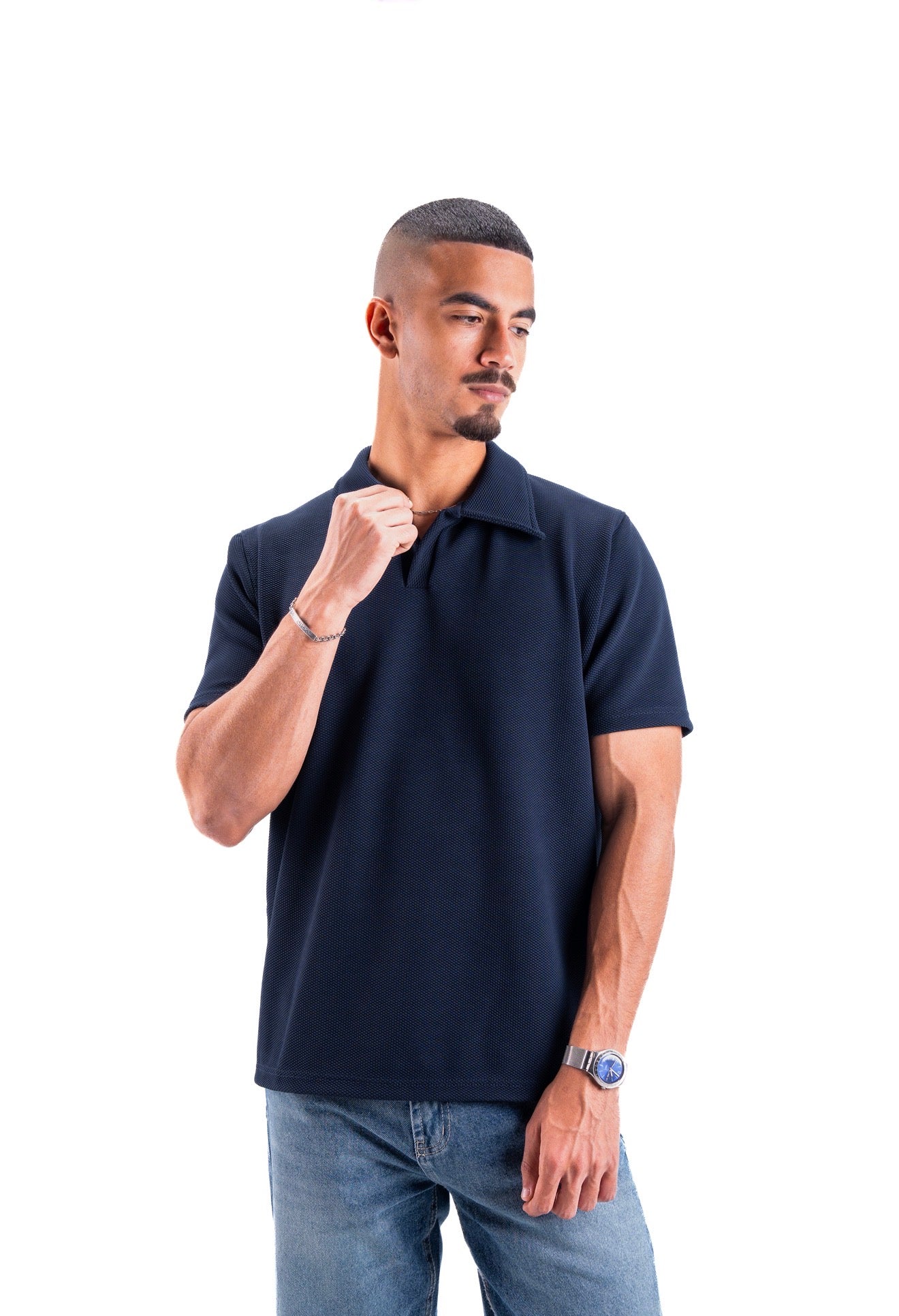 Navy Essential Textured Polo