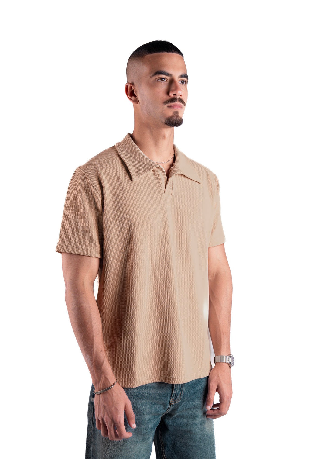 Nude Beige Essential Textured Polo