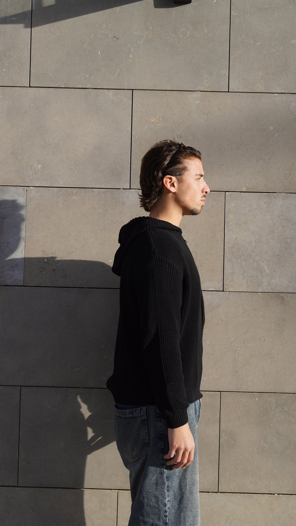 Black zip up knitted jacket