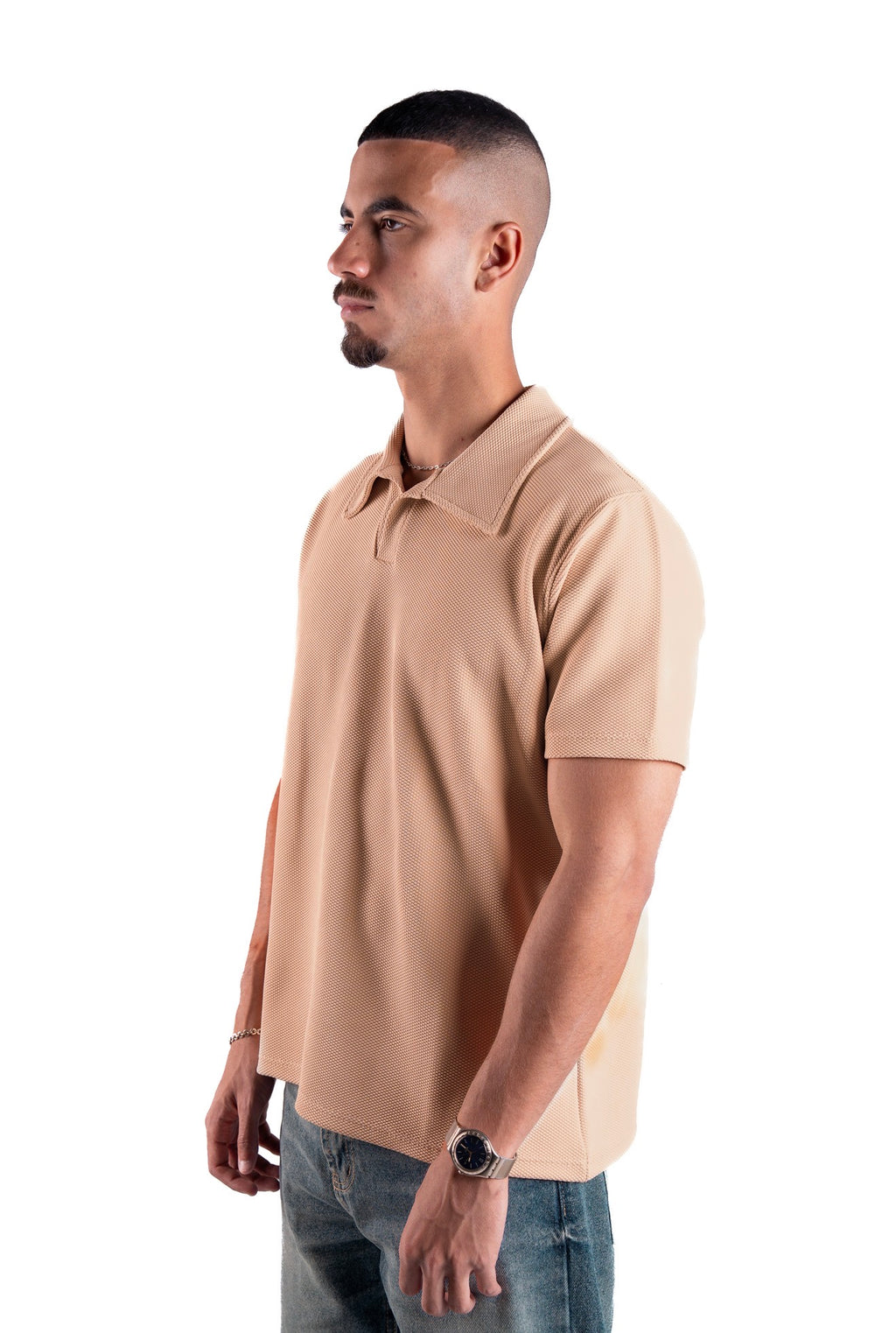 Nude Beige Essential Textured Polo