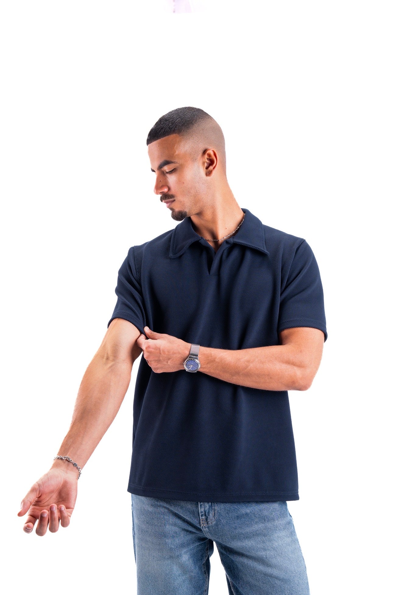 Navy Essential Textured Polo