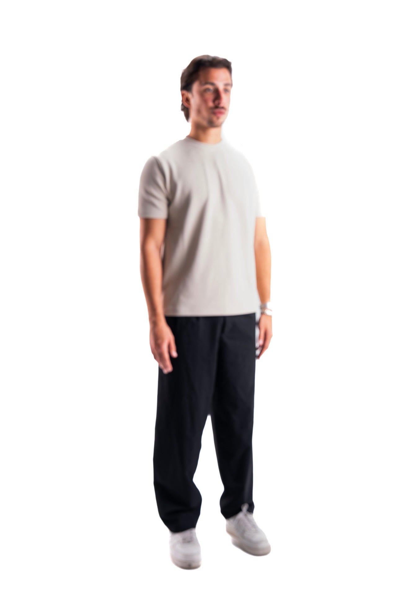 Creamy Essential Textured round t.shirt