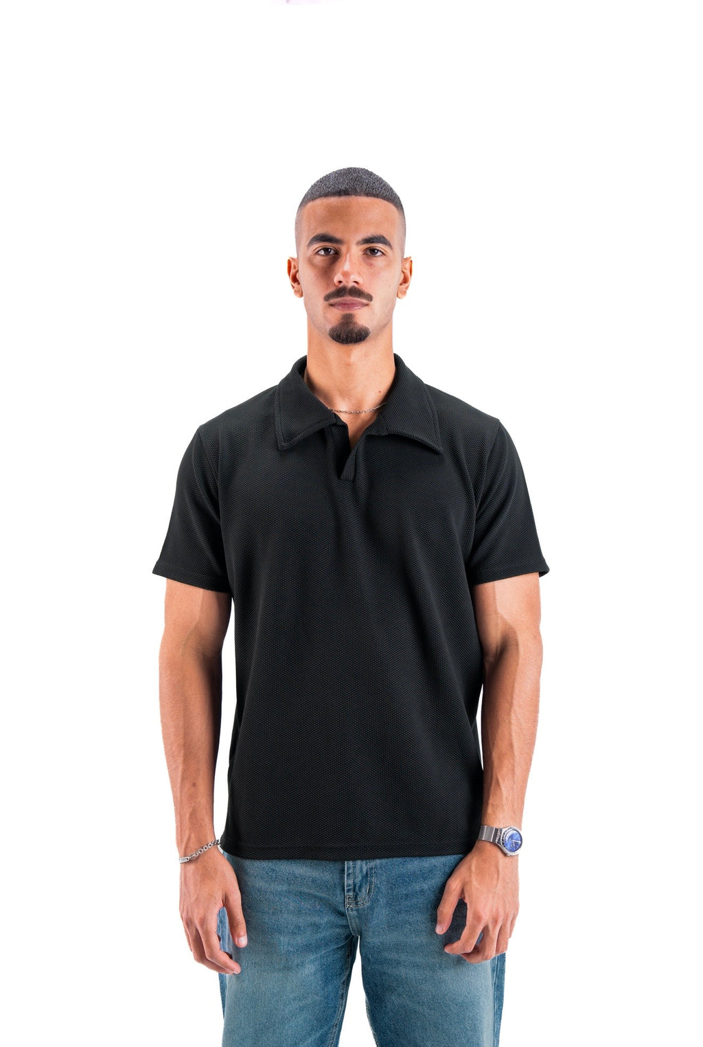 Black Essential Textured Polo