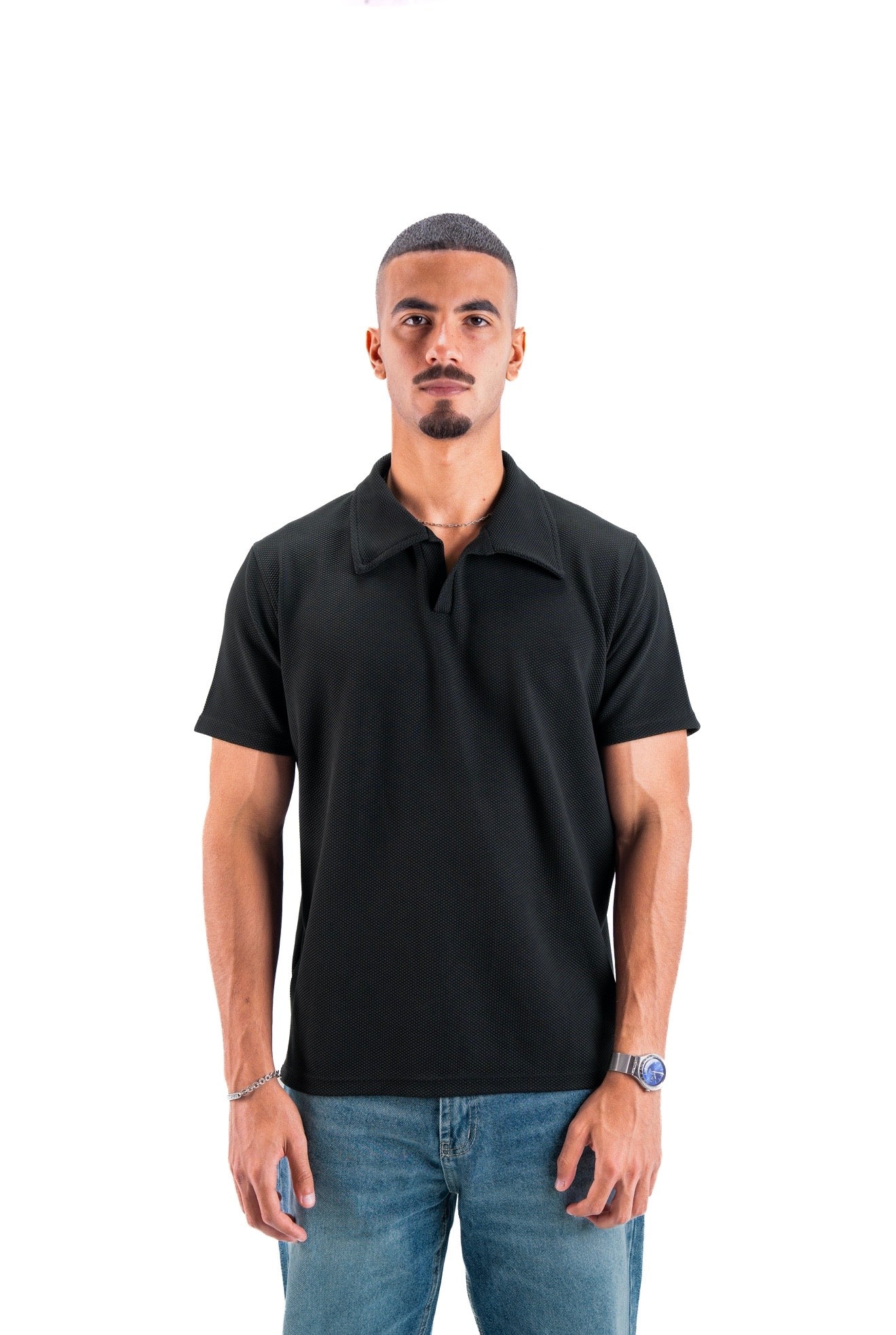 Black Essential Textured Polo