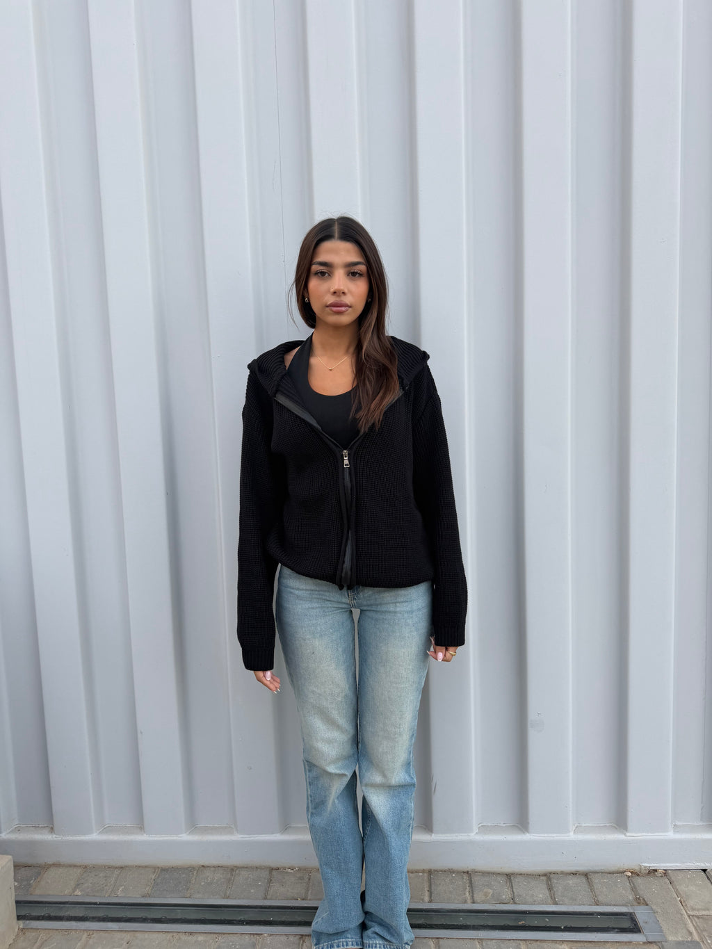 Black zip up knitted jacket