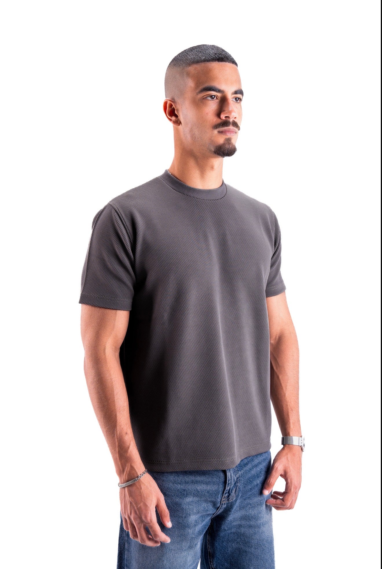 Grey Essential Textured round t.shirt
