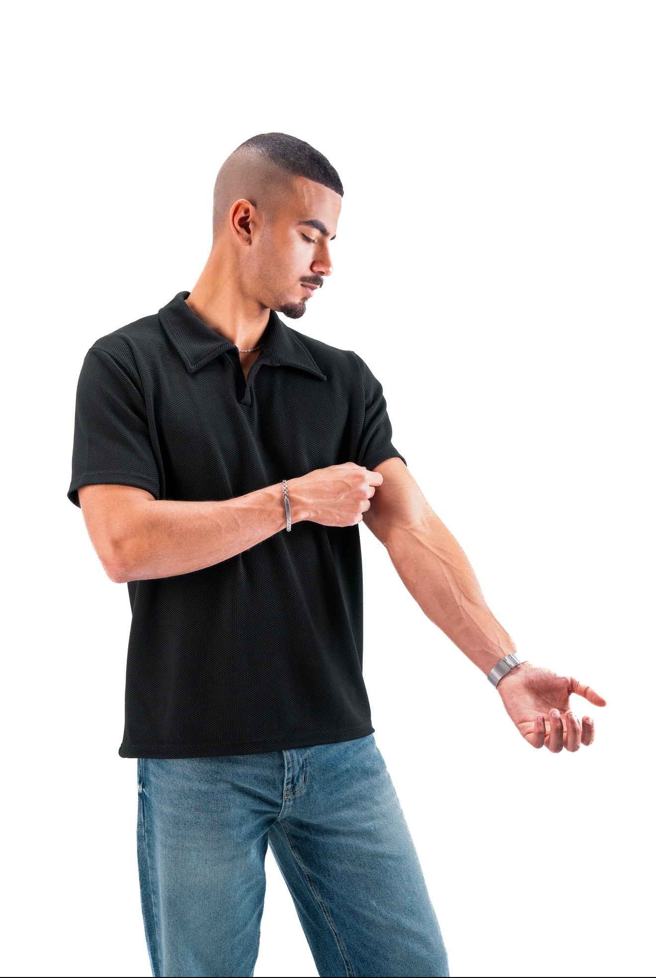 Black Essential Textured Polo