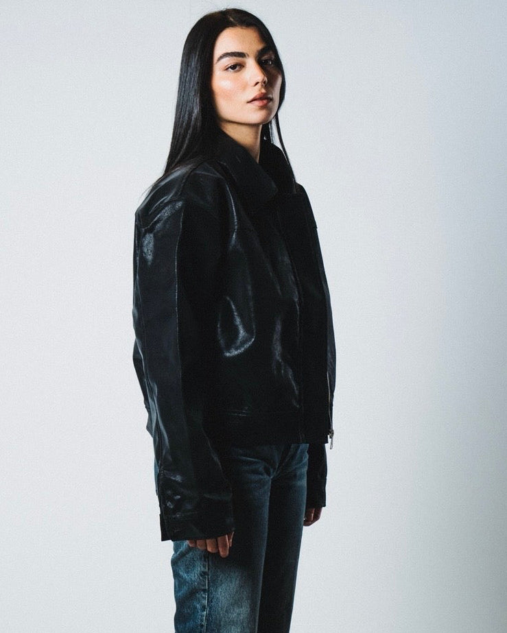 Black women leather jacket