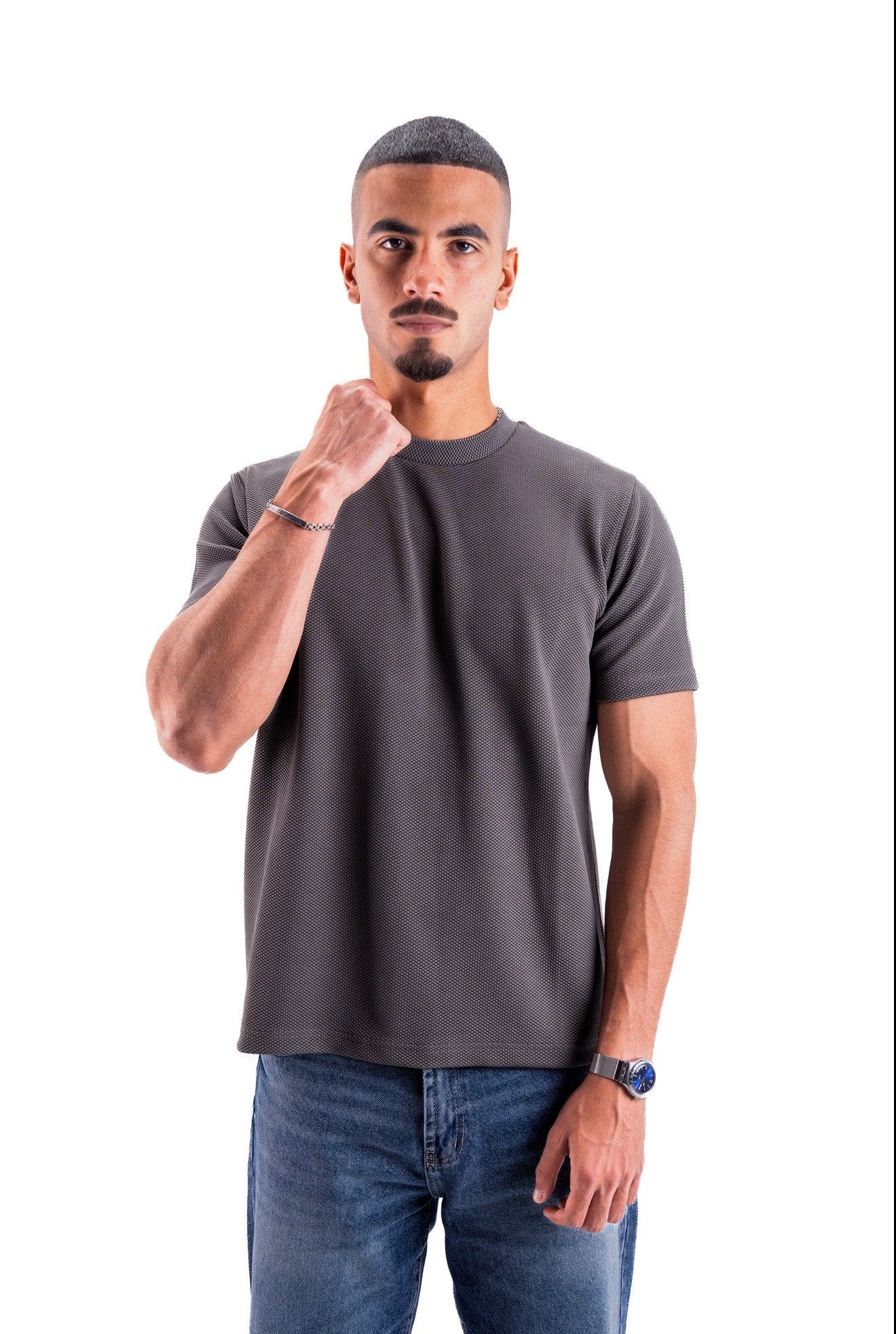 Grey Essential Textured round t.shirt