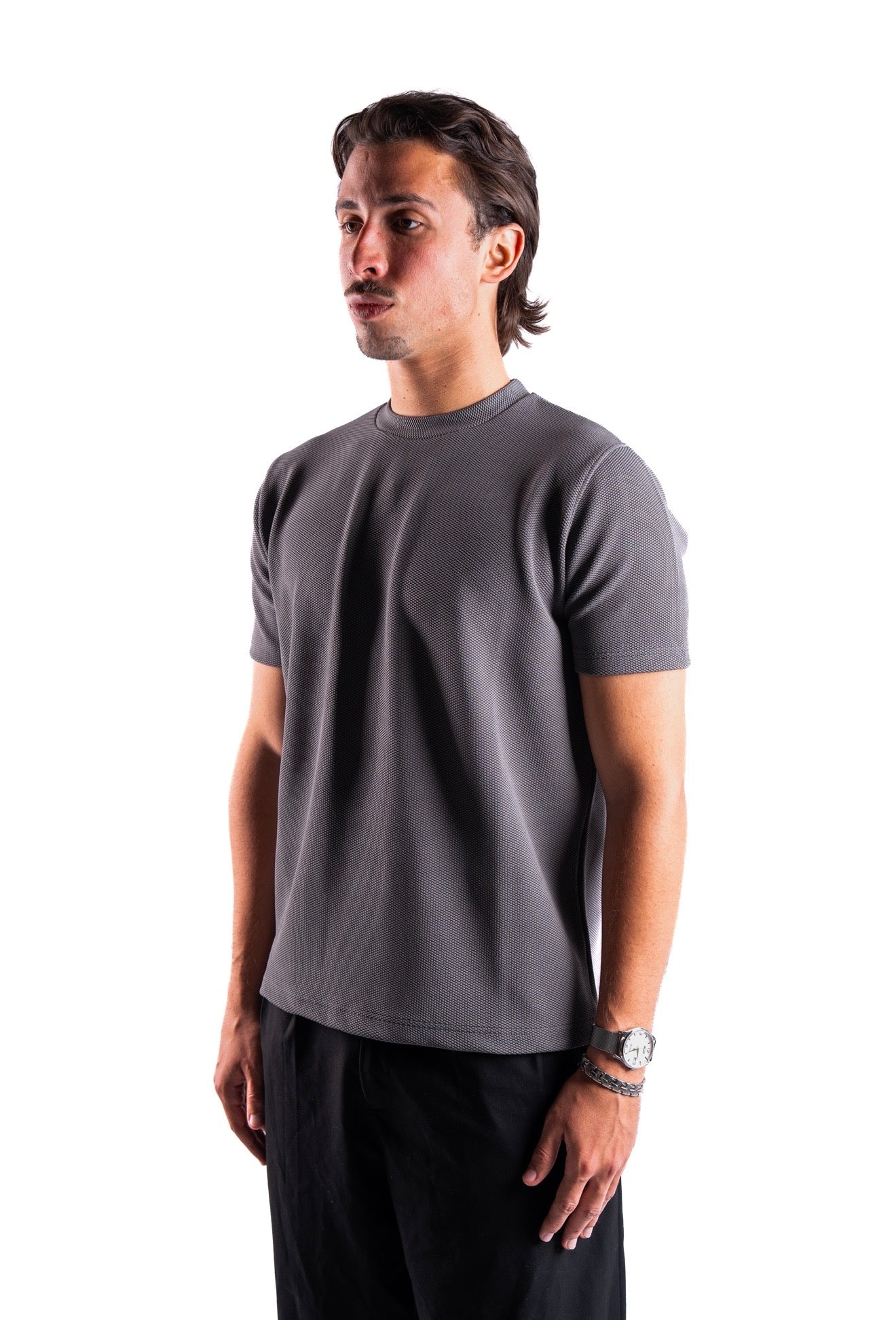 Grey Essential Textured round t.shirt