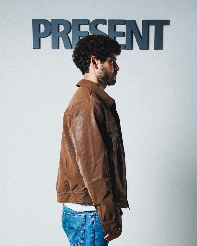 Men brown leather jacket