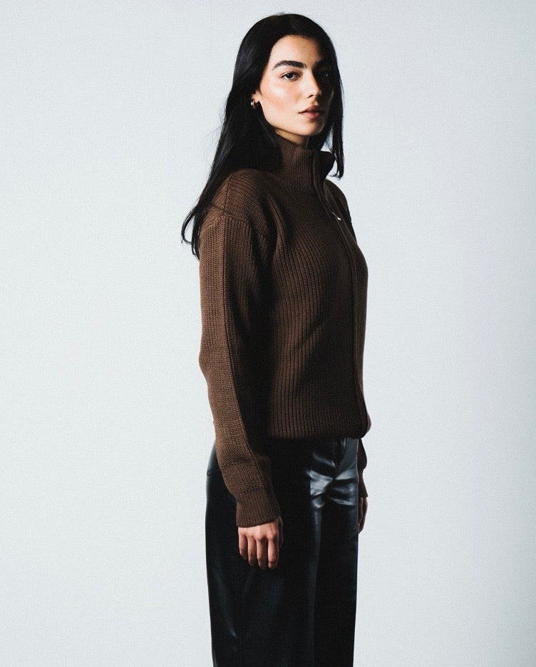 Women brown knitted jacket