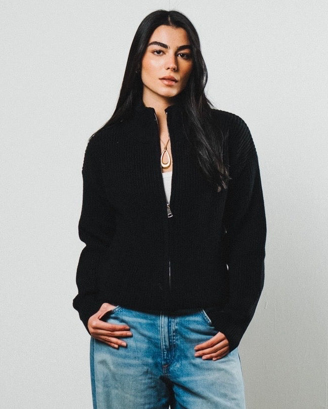 Women black knitted jacket