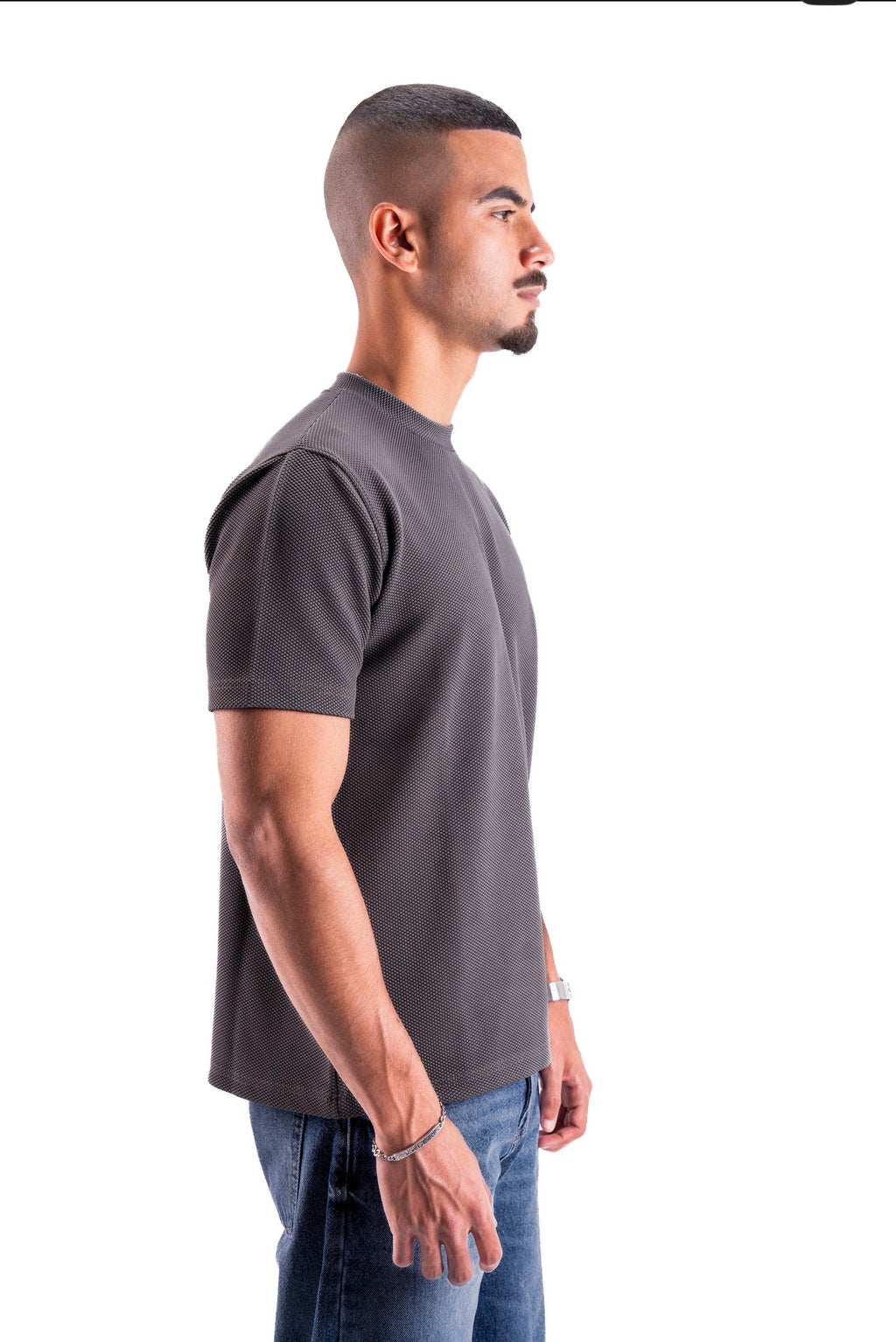Grey Essential Textured round t.shirt