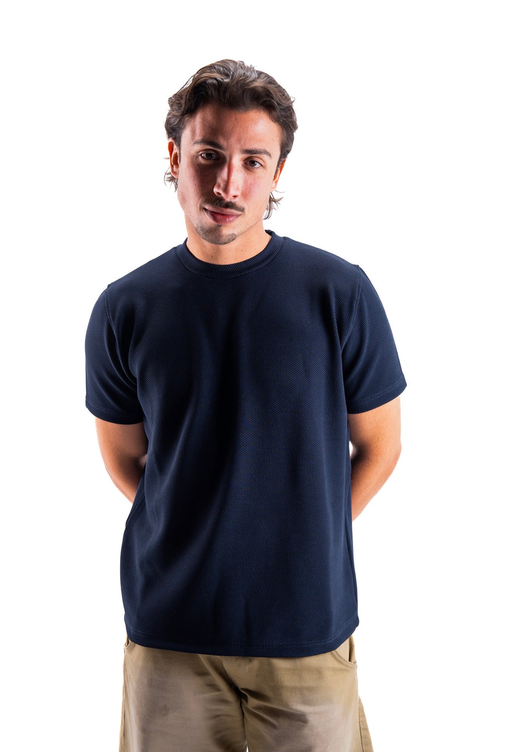 Navy Essential Textured round t.shirt