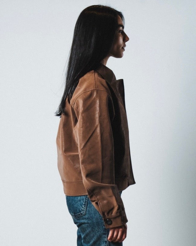 Brown women leather jacket
