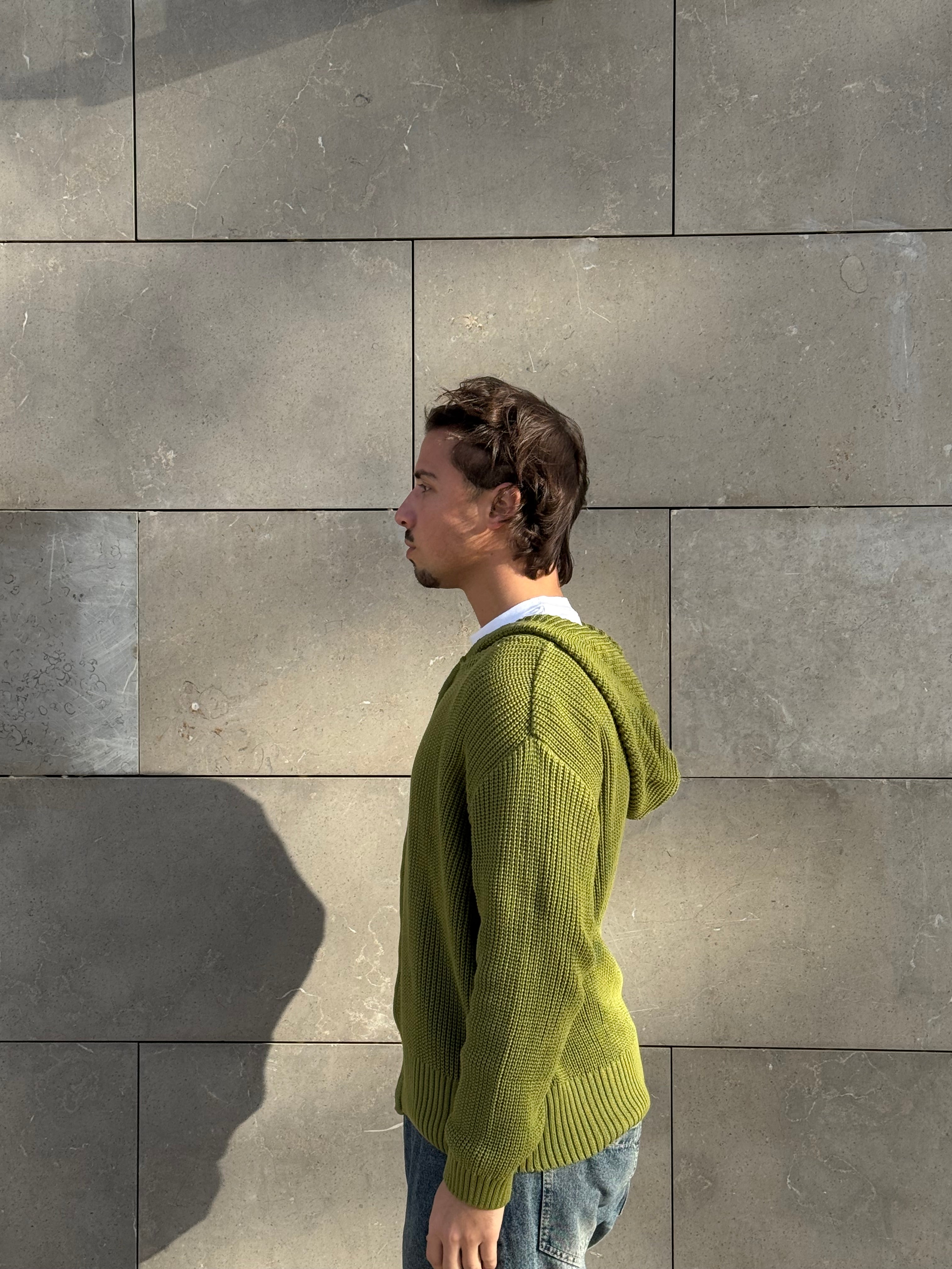 Light olive zip up knitted jacket