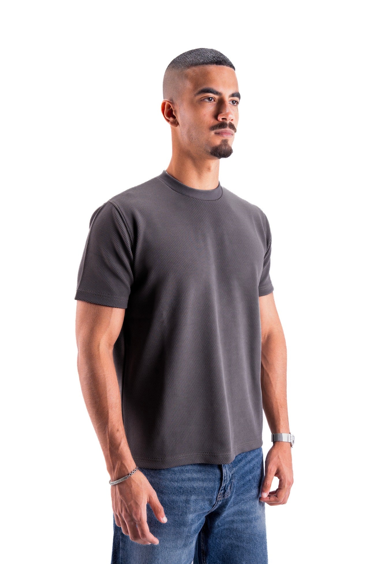 Grey Essential Textured round t.shirt
