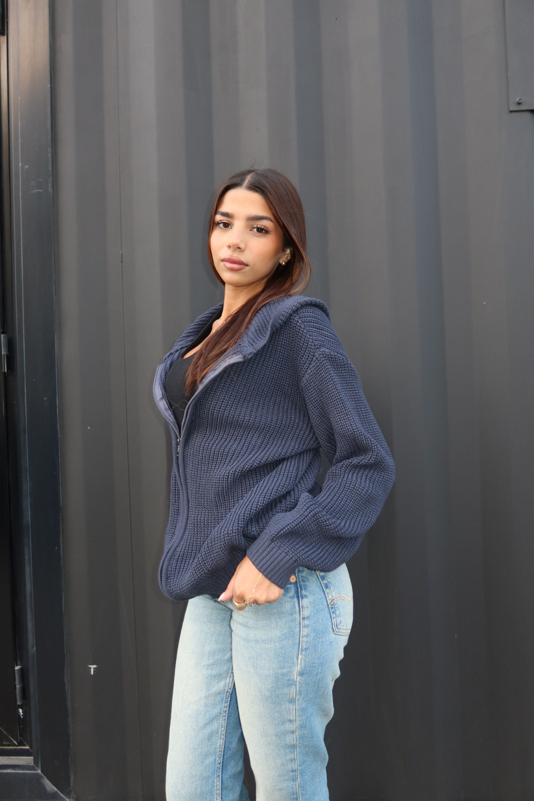 Grey zip up knitted jacket