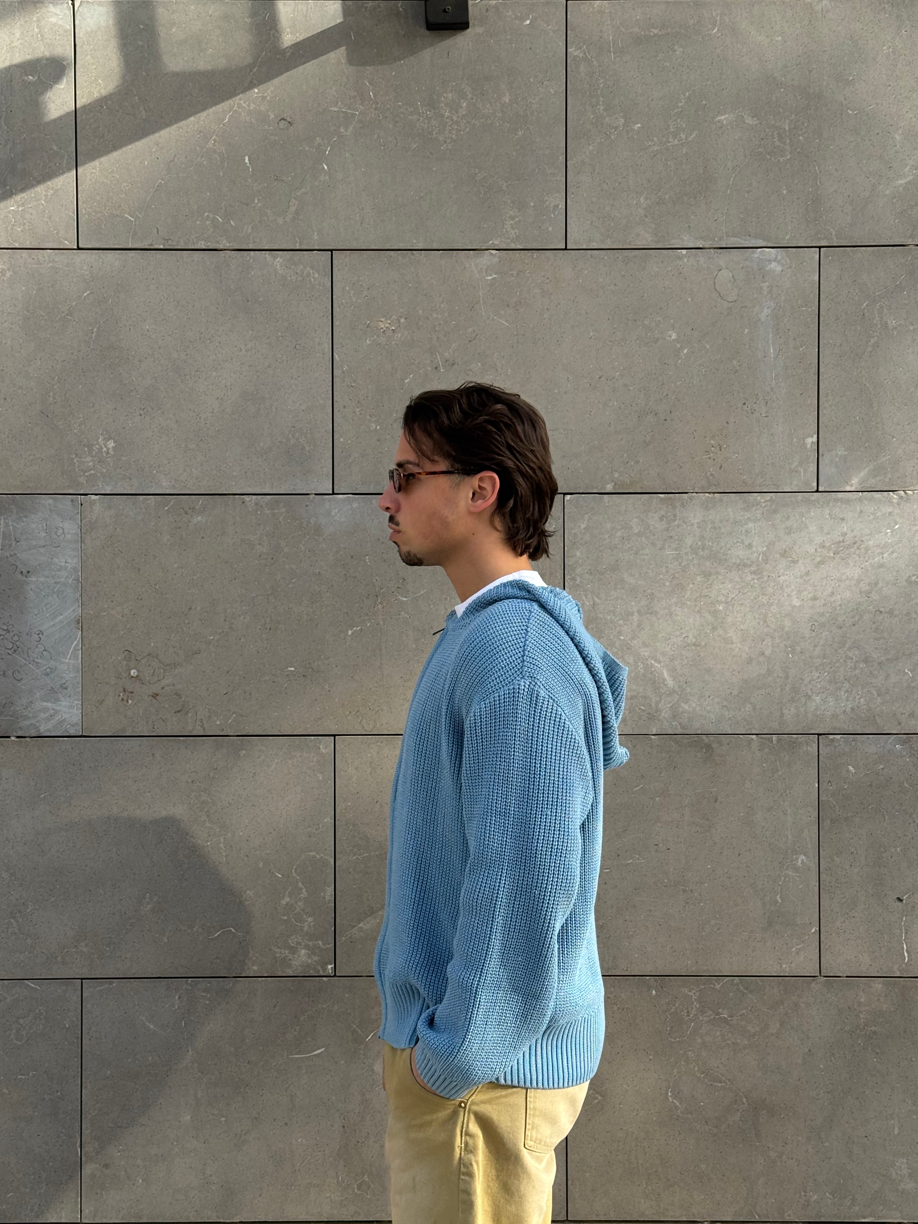 Baby blue zip up knitted jacket